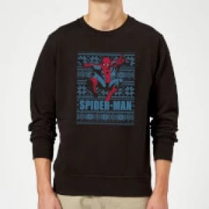 Image of Marvel Comics Spider-Man Leap Knit Black Christmas Sweatshirt - S - Black
