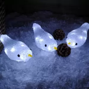 Image of Cool White LED Robin Christmas Birds Decorations Light Up Acrylic Battery Ornament
