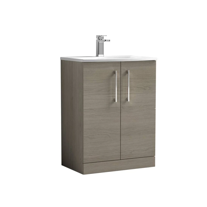 Image of Balterley Bathroom Floor 2 Soft Close Door Vanity Unit Basin, Solace Oak, 600mm in Brown Brown Unisex