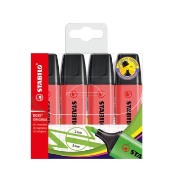 Image of Stabilo Boss Original Red Highlighters Wallet - Pack of 4