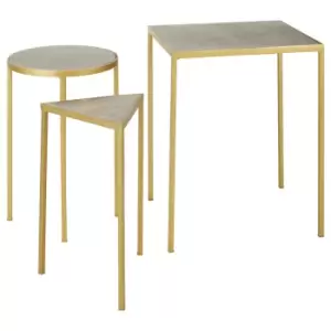 Image of Set of 3 Grey Marble Nesting Side Tables in Antique Brass Finish