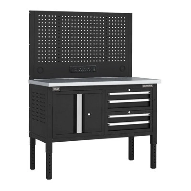 Image of Sealey Superline Pro 4 Drawer Modular Workbench and Pegboard APMWB50COMBO1SS Length: 1.26m