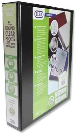 Image of Elba Panorama A4 Presentation Binder 4D Ring 40mm Black Pack of 6