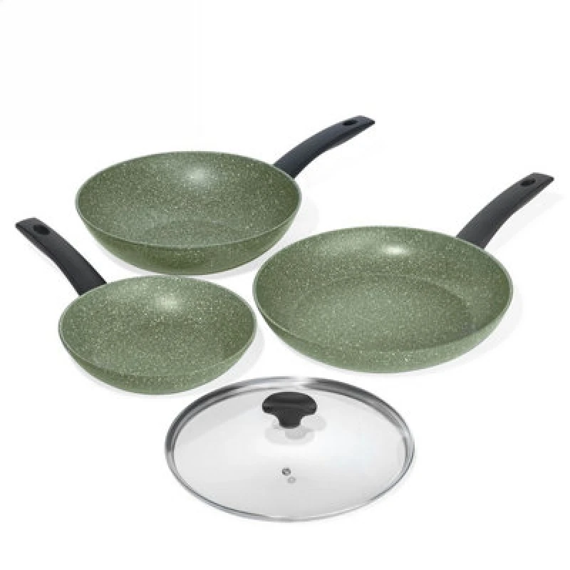 Image of Prestige Eco Non Stick Pan Set With Free Lid, Frying pans and Stirfry Pan Green
