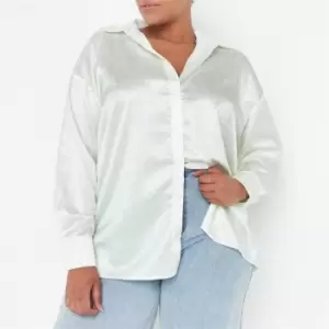 Image of Missguided Plus Size Checkerboard Print Satin Shirt - Green