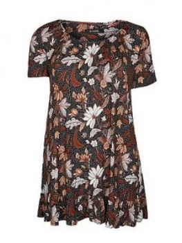 Image of Evans Floral Frill Short Sleeve Tunic - Multi