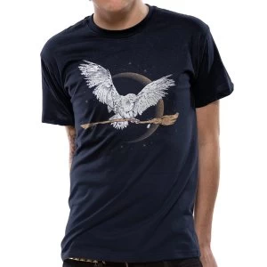 Image of Harry Potter - Hedwig Broom Mens Medium T-Shirt - Blue