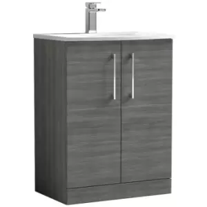 Image of Arno Anthracite 600mm 2 Door Vanity Unit with 30mm Profile Curved Basin - ARN503G - Anthracite - Nuie