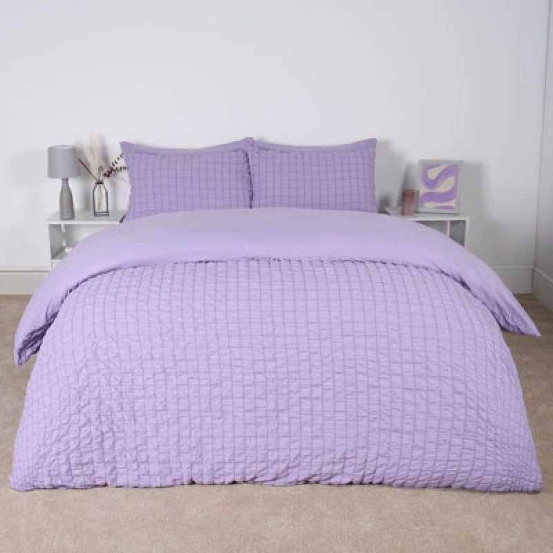 Image of OHS OHS Seersucker Duvet Cover with Pillowcase Bedding in Lilac Size: Double Lilac Double Unisex 5027434198771