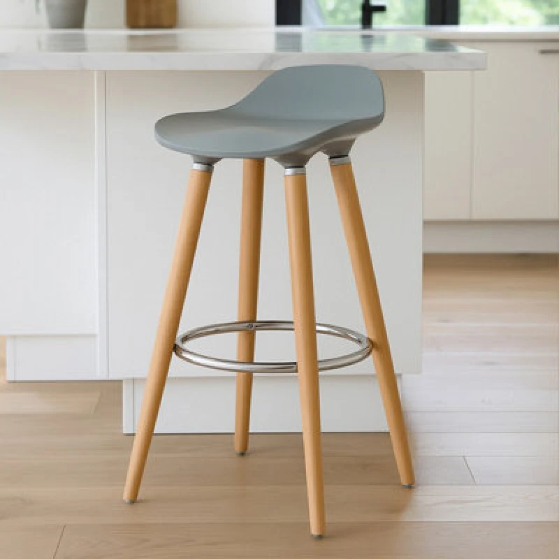 Image of Premier Housewares Interiors by Premier Grey Bar Stool, Space-Saving Kitchen Stool, Easy to Clean Breakfast Bar Stool, Footrest Support Bar Stool Silv