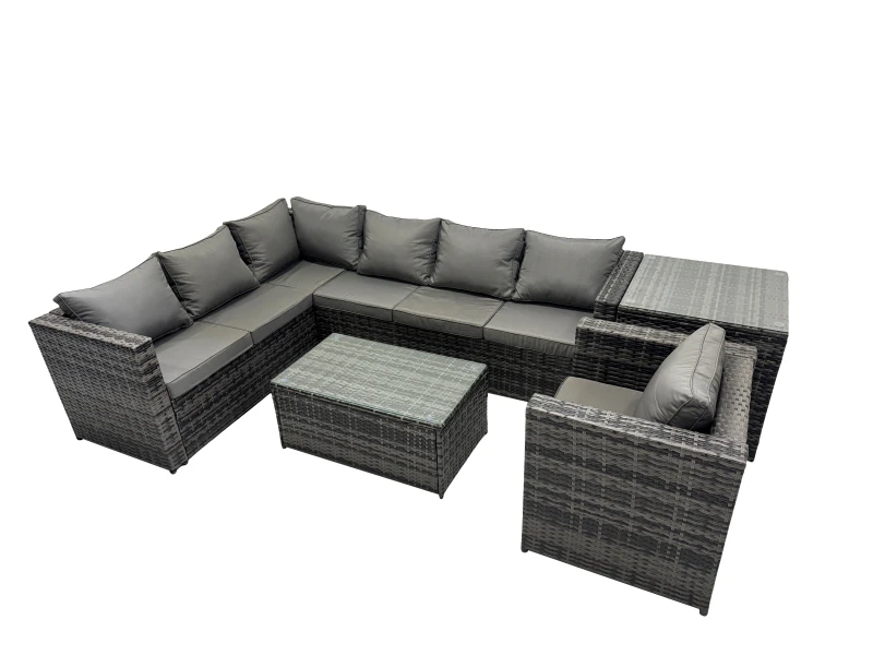 Image of Fimous Outdoor Rattan Garden Furniture Set with Side Table Dark Grey Mixed Dark Grey Unisex