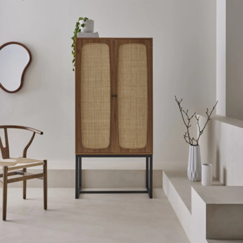 Image of sweeek 165cm Sideboard With Wood And Cane Effect Light Brown