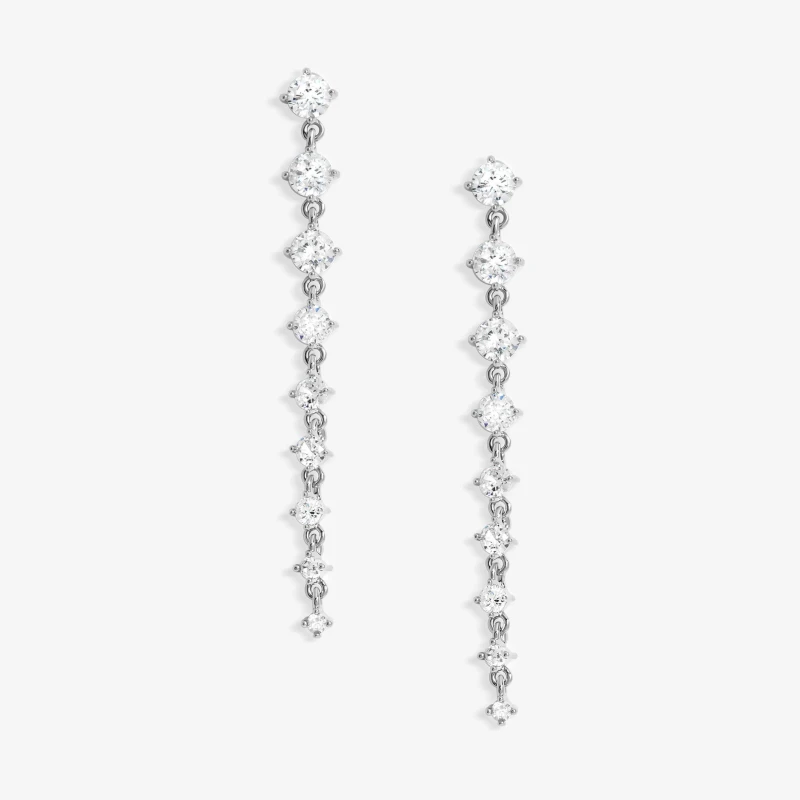 Image of Jon Richard Rhodium Plated Cubic Zirconia Linear Earrings Silver