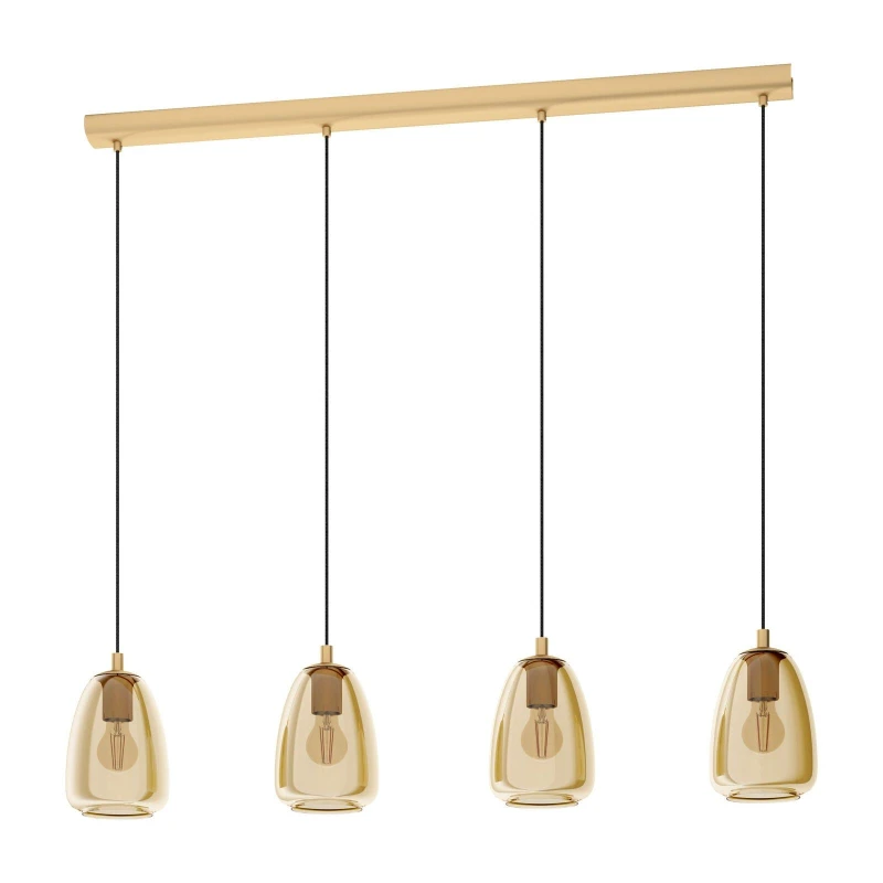 Image of Loops Pendant Light Colour Brushed Brass Shade Amber Glass Vaporized Bulb E27 4x40W Clear