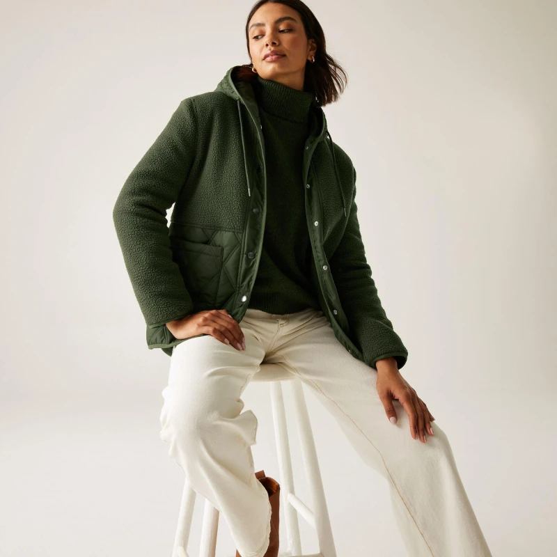 Image of Regatta Womens Mikayla Water-Resistant Hooded Quilted Jacket Khaki Green female 14