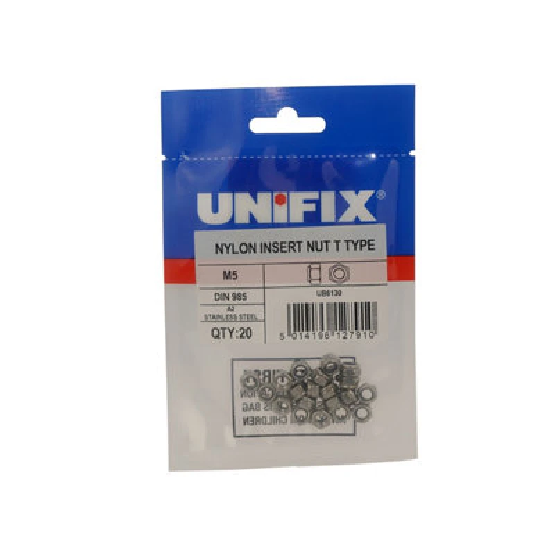 Image of Unifix A2-304 St/st Nylon Insert Nuts T Type Din 985 - M5 X 0.80 - Ubssnitms05