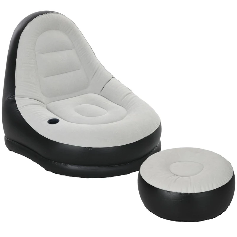 Image of Outsunny Inflatable Gaming Chair & Foot Stool - Grey, High Quality