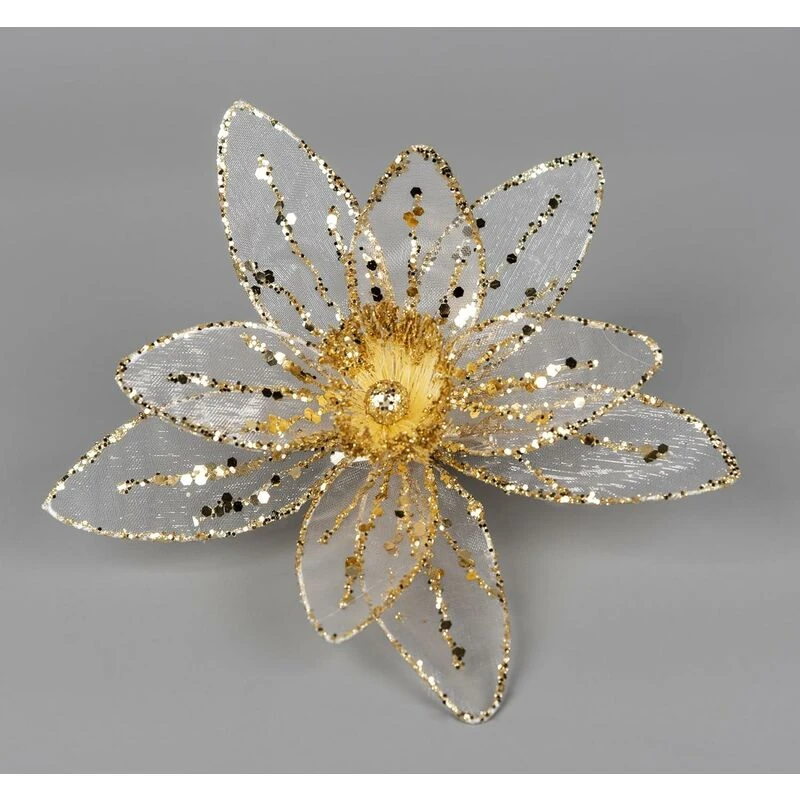 Image of Shatchi 16cm Gold Poinsettia Poinsettia Flower - Christmas Tree Decoration Gold
