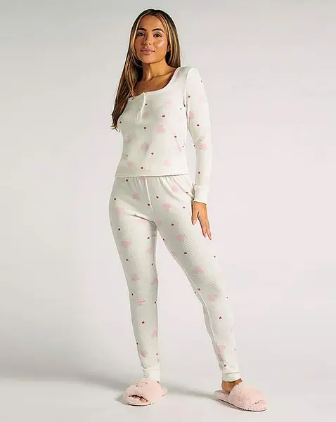 Image of Boux Avenue Boux Avenue Ivory Heart Rib Henley Set Ivory MIX Female 10 HW13201