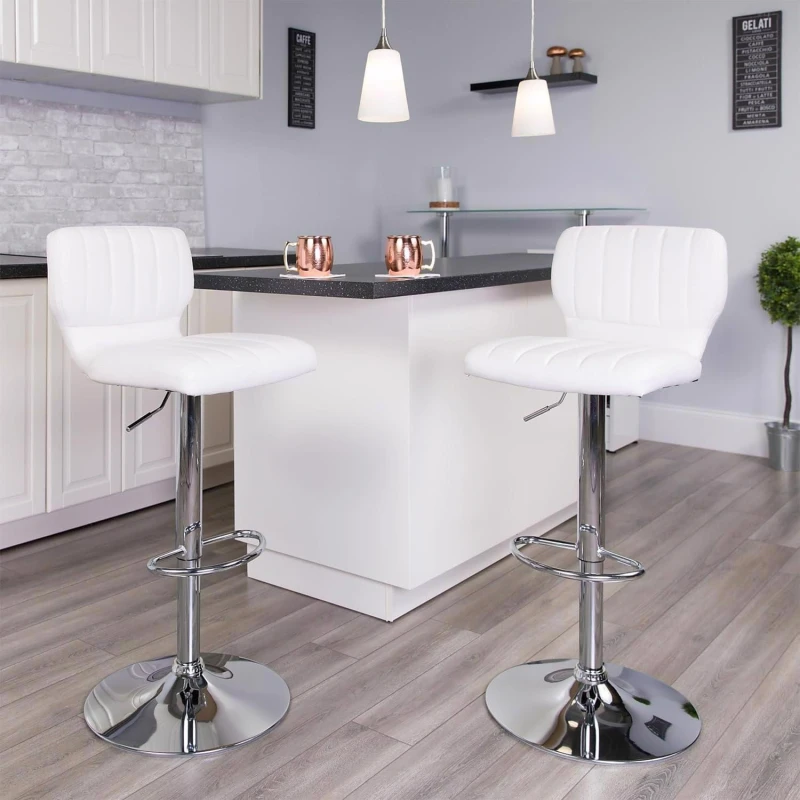 Image of FWStyle FWStyle Set Of 2 White Faux Leather Rotating Barstools With Footrest White One Size Unisex 5056413134042