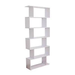 Image of HOMCOM 6 Shelves Bookshelf S Shape-White