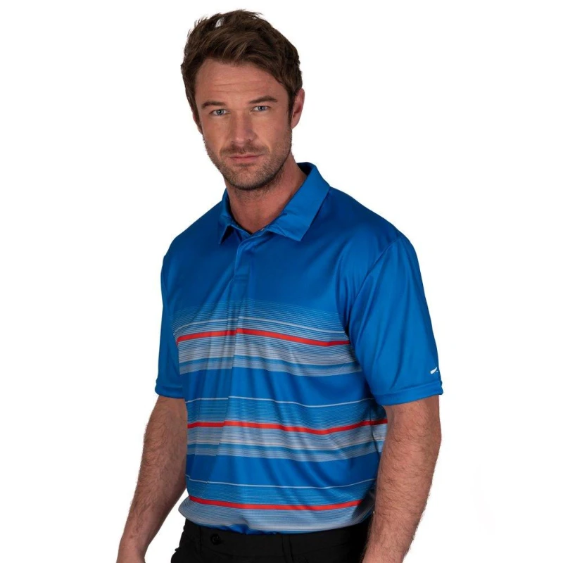 Image of Under Par Under Par Men Concealed Placket Multi Stripe Polo Shirt in Blue Size: X-Large Blue XL Male 5050217344829