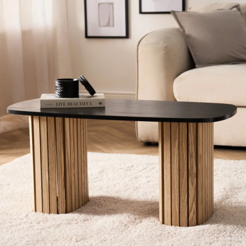 Image of OHS OHS Coffee Table Long Ribbed Living Room Office End Table Bedroom in Black One Size Unisex 5027434229734