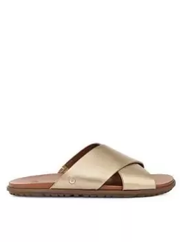 Image of UGG Solivan Crossband Flat Sandals - Pale Gold Metallic, Gold, Size 3, Women