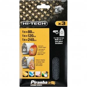 Image of Black and Decker Piranha Hi Tech Quick Fit Multi Sander Delta Sanding Sheets 80g Pack of 3
