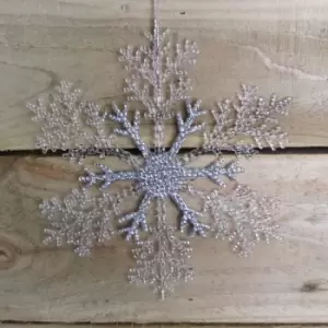 Image of Snow White 21cm Hanging Acrylic Snowflake In Glittery Silver And Clear