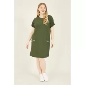 Image of Mela London Curve Zip Pocket Tunic Dress In Khaki - Green