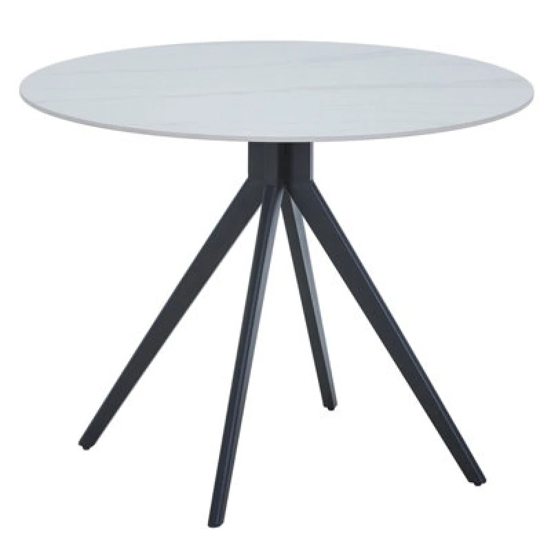 Image of Core Products Aspen Round Dining Table With Gloss White Sintered Stone Top And Black Pedestal Base - Modern Compact 75 X 100 X 100Cm