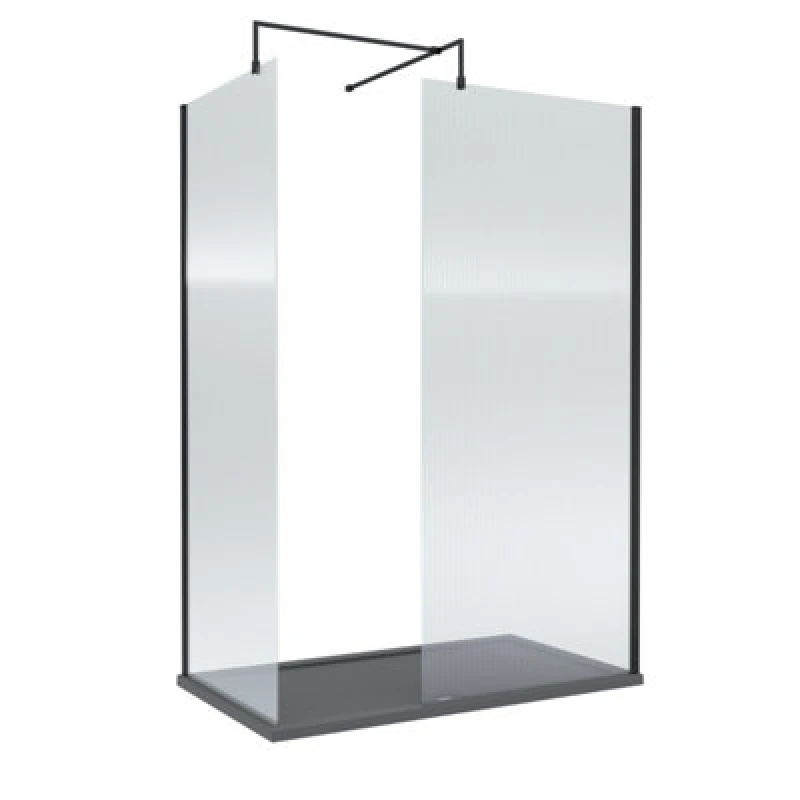Image of Balterley Fluted 8mm Glass Walk In Wetroom Screens & Shower Tray, 1400 x 800mm in Black Unisex