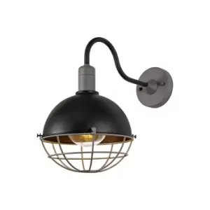 Image of Dome Wall Lamp, 1 Light E27, IP65, Matt Black, Grey