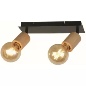 Image of Searchlight Lighting - Searchlight Spinny 2 Light Spotlight, Wood & Black Metal