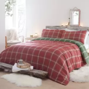 Image of Appletree Hygge Aviemore Check 100% Brushed Cotton Duvet Cover Set, Red/Green, Single