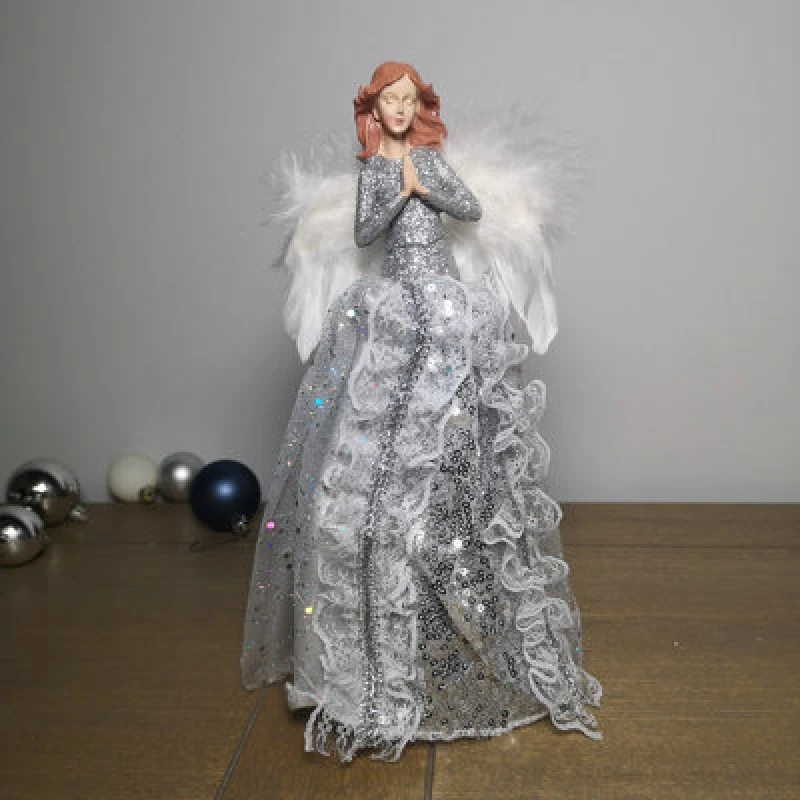 Image of Samuel Alexander 28Cm Premier Christmas Tree Top Angel Decoration With Feather Wings In Silver