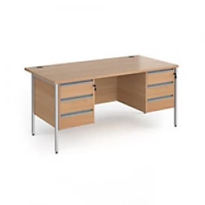 Image of Dams International Straight Desk with Beech Coloured MFC Top and Silver H-Frame Legs and 2 x 3 Lockable Drawer Pedestals Contract 25 1600 x 800 x 725m