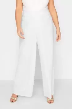 Image of Button Scuba Crepe Wide Leg Trousers