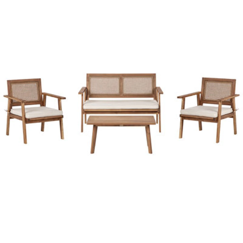 Image of Beliani Garden Lounge Set With Table 4 Seater Arenella Certified Acacia Wood Light Beige