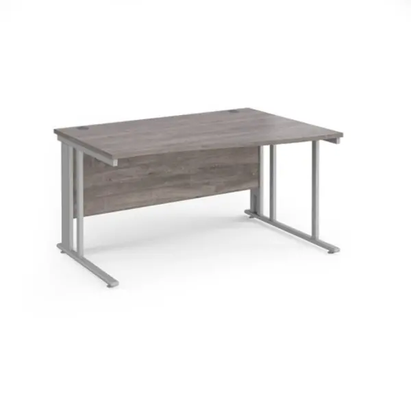 Image of Maestro 25 right hand wave desk 1400mm wide - silver cable managed leg frame, grey oak top