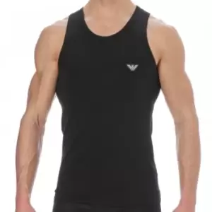 Image of Emporio Armani Shiny Logoband Cotton Tank Top - Black L