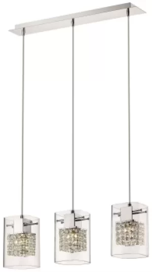 Image of Spring 3 Light Ceiling Pendant Chrome Glass Three Bar, G9
