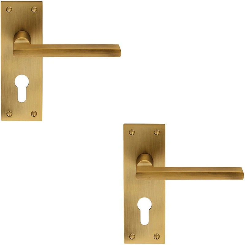 Image of Loops 2x PAIR Straight Bar Lever on Slim Euro Lock Backplate 150 x 50mm Antique Brass Metallics