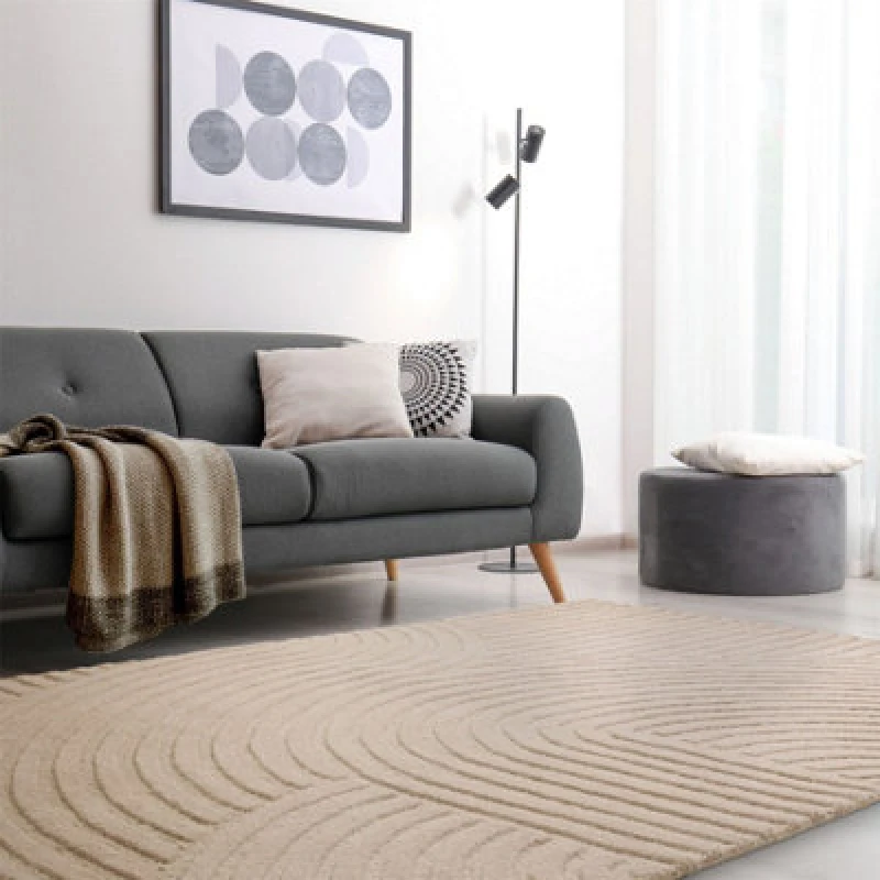 Image of Beige Handmade Modern Wool Easy To Clean Geometric Rug For Bedroom Dining Room And Living Room -160Cm X 230Cm
