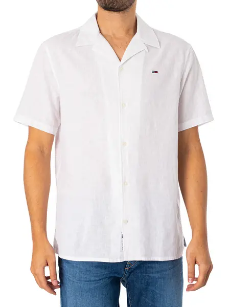 Image of Tommy Jeans Linen Blend Camp Shortsleeved Shirt White M