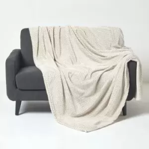 Image of Beige Mora Faux Fur Velvet Throw 130 x 160cm - Natural - Homescapes