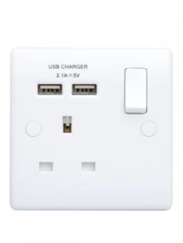 Image of British General White Single Switched Socket With X2 USB Sockets 3.1A