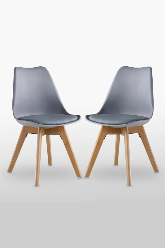 Image of Life Interiors Life Interiors Set of 2 Scandinavian Dining Chairs Leather Cushions Solid Wood Legs in Grey Grey One Size Unisex 5060632404695