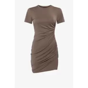 Image of French Connection Sissy Ruched T-Shirt Dress - Brown